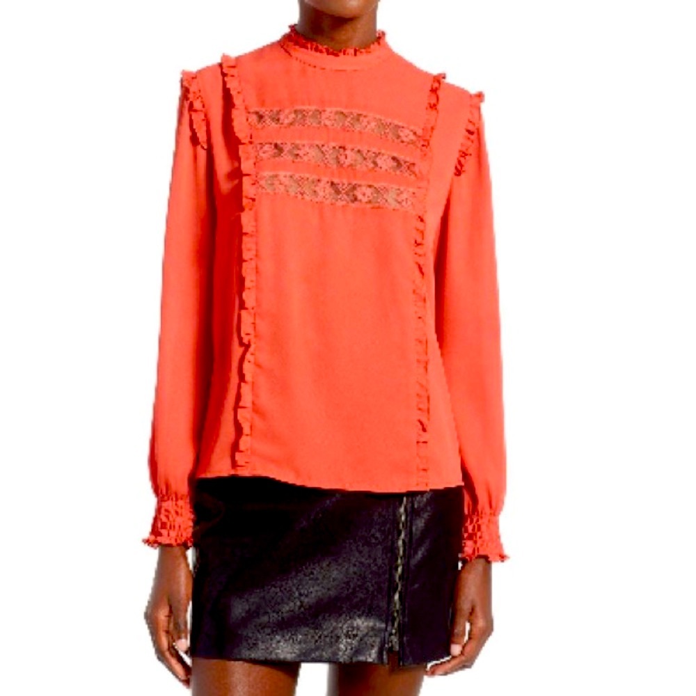 WAYF Lace Trim Peasant Blouse • Long Sleeve • Size M